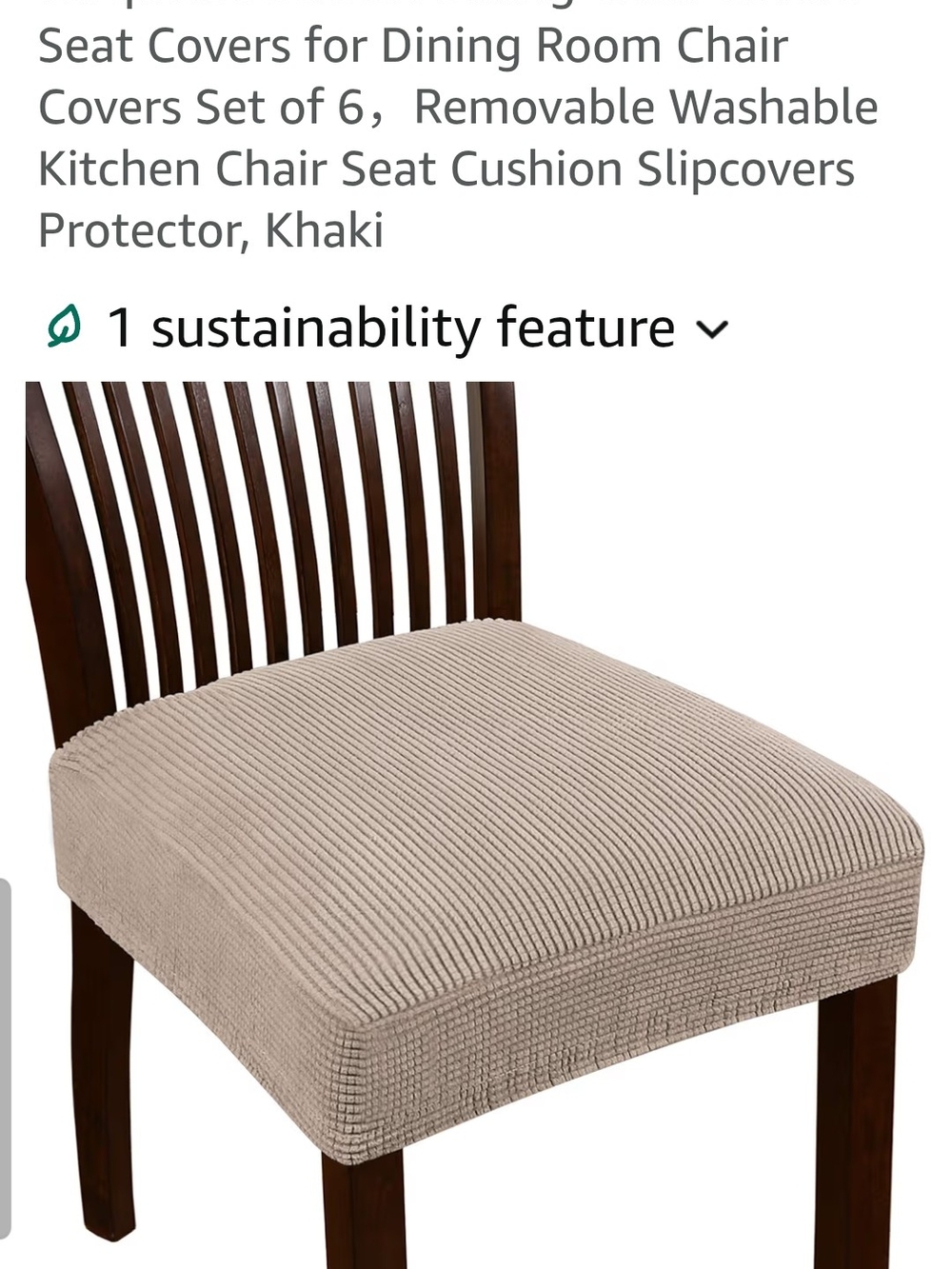 Khaki Ribbed Stretch Chair Seat Cover -